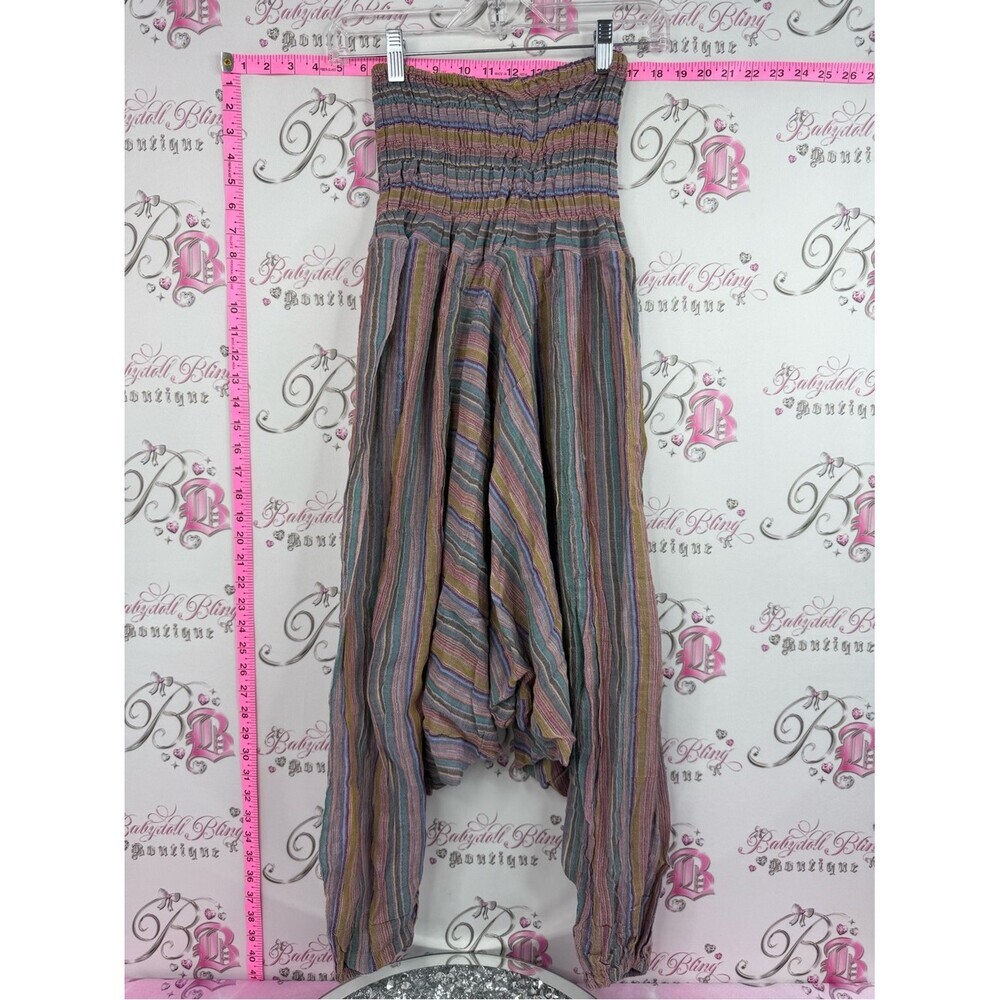 Harem pants boho Striped Smocked Waist Harem Pants - Multicolor
